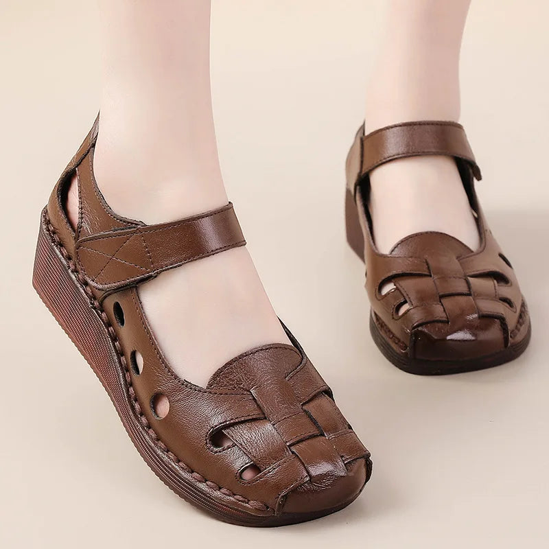 Wide Toe Orthopedic Sandals Women s Cutout Genuine Leather Shoes Woman Gladiators Summer Block Low Heels 267eb635 cd54 4cfa a98a 2f467c1cad86